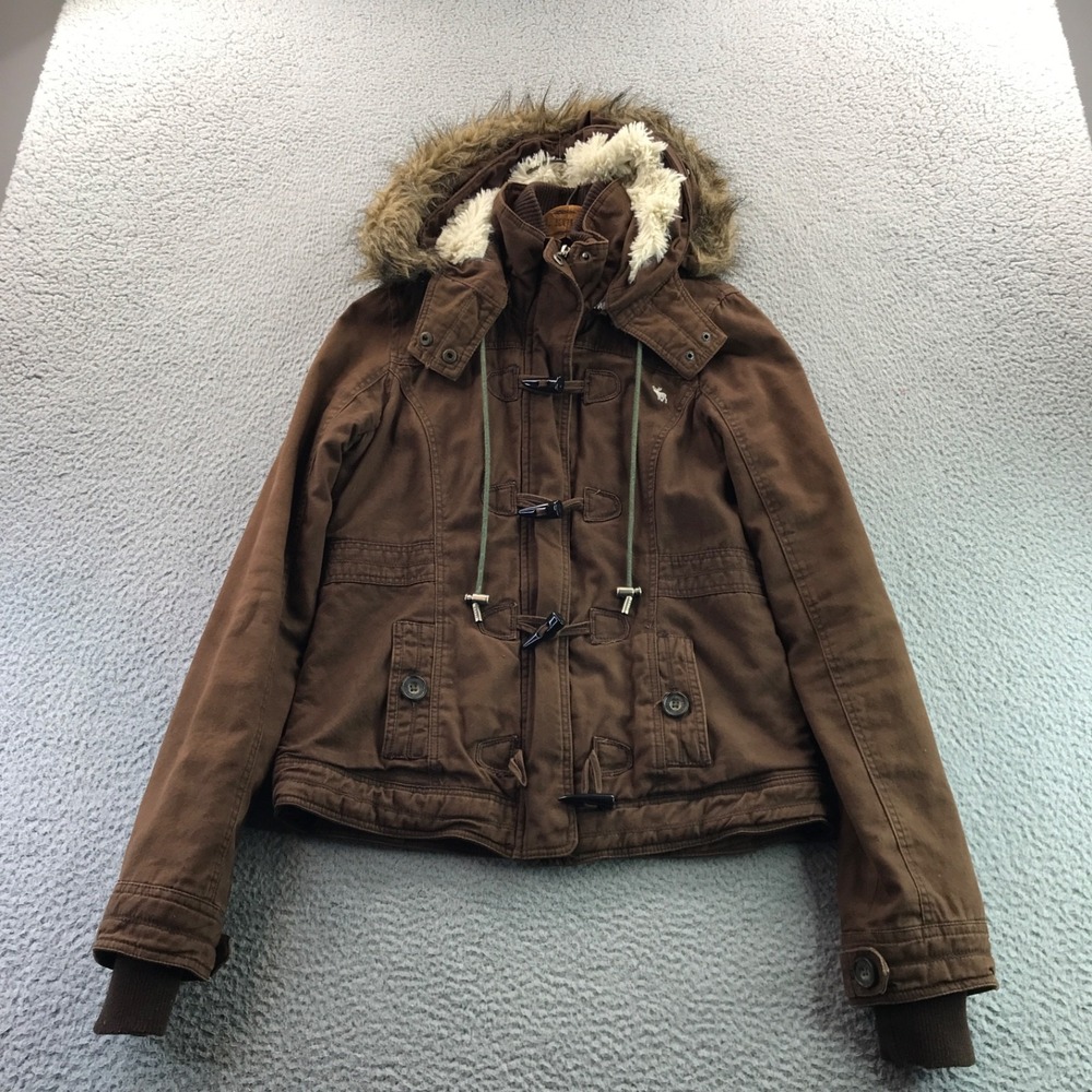VTG Abercrombie & Fitch Jacket Womens Medium Brown Faux Fur Y2K Bella Twilight